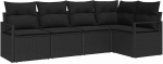 5-teiliges Garten Sofa Set mit Kissen Schwarz Poly Rattan, 2-Sitzer Garten Sofa mit Stauraum & Kissen Schwarz Poly Rattan Gartenlounge Model3355052