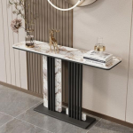 80 cm Konsolentisch f&uuml;r den Eingangsbereich, skandinavischer Eingangsbereich-Foyertisch, schmaler Sofatisch mit Metallrahmen (Schwarz 2)