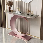 39.37 Eingangskonsolentisch mit Steinplatte, Sofatisch mit Metallbasis, Schreibtisch-Flur-Foyertisch f&uuml;r die Eingangst&uuml;r des Wohnzimmers (Farbe: Schwarz 3)