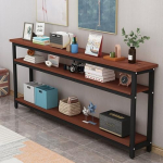 Konsolentisch, Holztisch hinter der Couch, Sofatisch mit 3-stufigem Stauraum, Eingangstisch mit Metallrahmen, geeignet f&uuml;r Flur/Foyer, Wohnzimmer (braun, 120 x 15 cm)