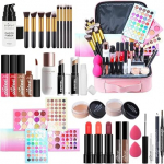 JasCherry Make-up Gift Set for Women, All in One Makeup Set with Portable Pink Bag, Travel Cosmetic Set with Eyeshadow, Lipstick, Lip Gloss, Mascara for Face, Eyes and Lips