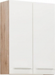 Pelipal Quickset 380 Bathroom Wall Cupboard in White Gloss / Sanremo Oak Terra Landscape Replica, 50 cm Wide, Bathroom Wall Cabinet with 2 Doors and 2 Shelves