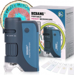 BEBANG Taskumikroskoop lastele, k&auml;eshoitav mini mikroskoop LED-iga, 5 ettevalmistatud diapositiivset, 60x 120x kaasaskantav mikroskoop lastele &otilde;pilastele mikrobioloogilise vaatluse eelkooli&otilde;ppele