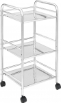 BAKAJI Chrome Plated Steel Storage Trolley for Bathroom, Kitchen, Hairdresser or Beautician, 4 Wheels, 3 Compartments, Dimensions 40 x 35 x 75 cm, Multifunctional 3 Tier Trolley (Steel)
