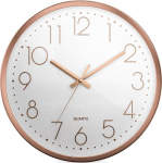 Mebus kvartsist seinakell, vaikne k&auml;ik ilma tiksumiseta, alumiiniumist raam, araabia numbrikell, 3D numbrid, alumiiniumist n&auml;itajad, 30 cm, roosa/valge