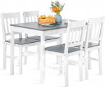 FURNITABLE Dining Table with 4 Chairs, Pine Wood Dining Set for Dining Room, Kitchen, Living Room, Grey and White