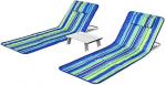 FANTASK Set of 2 Beach Mats with Side Table, Pillow & Storage Compartment, Sleeping Mat with Adjustable Backrest, Beach Lounger for the Beach (Green)
