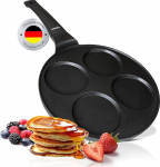 endusor Pancake Fried Egg Pan Diameter 26 cm with [PowerShield] Coating Induction Ceran Gas Electric 4x Mould Maker Egg Pan for Pancakes Fried Egg Liwanz Poffertjes Blinis
