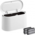 KUIZHEN Desk Trash Can, Desk Bin with Lid with 4 Rolls Trash Bags, Portable Mini Trash Can with Lid for Room, Kitchen, Bedroom, Bathroom, Office, White