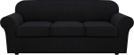 H.VERSAILTEX 4 t&uuml;kki Stretch diivanikatted 3 padjadele, diivanikatted elutoa m&ouml;&ouml;blile Slipcovers (baaskate pluss 3 istmepadja katted), t&auml;iendatud paks Jacquard kangas (suur, must)