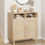 Litake Rattan Sideboard, 80 x 92 x 40 cm, Sideboard with 2 Open Compartments and 2 Rattan Doors, Chest of Drawers, Wooden Buffet Cabinet, Storage Cabinet, Console Table, Coffee Bar Cabinet, TV Stand,