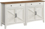 VASAGLE BBK791W01 Kitchen Cabinet, Set of 2, Sideboard with Drawers, Storage Cabinet with Doors, Adjustable Shelf, Country House Style, for Living Room, Kitchen, Dining Room, Vintage White/Honey Brown