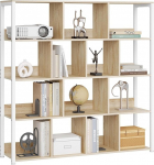 eSituro Standing Shelf, Bookcase with 4 Levels, Bookcase, Storage Shelf, Kitchen Shelf, Corner Shelf, Standing Shelf with Tilt Protections, Made of Metal, 120 x 30 x 120 cm, Light Oak White