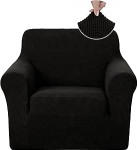 U-NICE HOME Sofabez&uuml;ge f&uuml;r Liegestuhl, Sofabez&uuml;ge f&uuml;r 1 Kissen, Couch-Schonbezug mit elastischer Unterseite f&uuml;r Hunde, Spandex, Jacquard, weicher Stoff (Stuhl, schwarz)