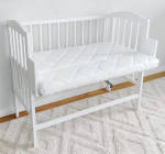 Kids Collective Baby Cot Side Bed 90 x 40 cm with Mattress, Convertible to 90 x 55 cm, 9 Times Adjustable Lying Height, Can Also Be Used as a Baby Rocker, Solid Pine Wood in White