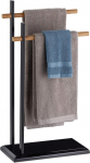 Relaxdays Double Arm Bamboo Towel Rail Metal Height 85.5 x 45 x 22.5 cm Black / Natural