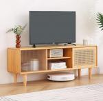 Tiita rotangist teleri stend 55-tollise teleri jaoks, bambusest telerikapp reguleeritava riiuli ja hoiuga, Boho meelelahutuskeskus, Mid Century, kaasaegne meediakonsool magamistuppa