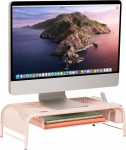 Mind Reader Network Collection, Monitor Stand, 33lb. Mahutavus, 3-kambriline hoidik, 1 paberik&uuml;lg ja 2 k&uuml;lgmist hoiukambrit, t&ouml;&ouml;laua organiseerija, metallv&otilde;rk, 20" L x 11,5" W x 5,5" H, roosa