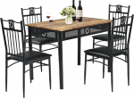 HOMASIS 5-Piece Dining Table Set, Dining Set with 4 Padded Dining Chairs, Wooden & Metal Seating Set, Kitchen Table with Openwork Carving, Space Saving Design for Kitchen, Dining Room, Black