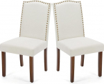 NEWBULIG Dining Room Chairs for Living Room, Kitchen Table, Sidechair with PU Leather Solid Wood Legs, Comfortable Seat, Lounge Outdoor, Set of 2, Beige