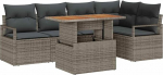 6-teiliges Garten Sofa Set mit Kissen Grau Poly Rattan, 2-Sitzer Garten Sofa mit Stauraum & Kissen Grau Poly Rattan Gartenlounge Model3358449