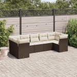 7-TLG. Garten-Sofagarnitur mit Kissen Braun Poly Rattan, Lounge Gartenm&ouml;bel Set, M&ouml;belsets, Balkon M&ouml;bel, Gartenlounge, Gartensofa - 3249962