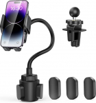 TECKNET mobiiltelefonihoidja autole 2-in-1 - auto mobiiltelefonihoidja ventilatsiooniavadele ja tassihoidjale, painduv kael, 360&deg; p&ouml;&ouml;ramine, &uuml;he nupu vabastamine, 100% kriimustust&otilde;rje iPhone'ile, Galaxy'le