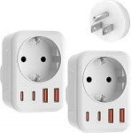2 Pack USA adapteripesa, 5-in-1 adapter USA Saksamaa pistik 1 AC 2 USB-C 2 USB-A (3,4A), EL-USA reisimisadapter Ameerikasse Kanada Taisse Mehhikosse (t&uuml;&uuml;p B)
