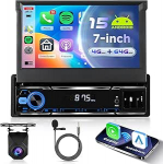 4G + 64G Android 15 Autoradio 1 DIN traadita Carplay Android autoga, 7-tolline HD k&auml;sitsi kokkupandav puuteekraaniga autoraadio koos Bluetooth FM RDS GPS Wi-Fi Link Peegeldamine USB tagurduskaameraga