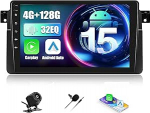 BMW E46 Double DIN autoraadio Android 15, 9-tolline HD puuteekraan, juhtmevaba CarPlay & Android auto, 4GB RAM 128GB ROM, roolijuhtimine, GPS, BMW E46 1999-2005 jaoks
