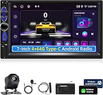 2025 Upgrade 4+64G autoraadio traadita CarPlay / Android auto, 7-tolline Android puuteekraaniga autoraadio GPS navigatsiooniga, WiFi, Bluetooth, AM / FM / RDS raadio, Mirror Link, G00gle assistent