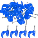 hankekaart Kabelclips mit Nagel, 16 mm dick, rund, einzelne Halbklemme, J-Haken mit Nagelschnur-Clips f&uuml;r Dr&auml;hte an der Wand, f&uuml;r Ethernet-Tacks, Koaxial-Pex-Rohrst&uuml;tze, Blau, 50 St&uuml;ck