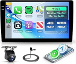 4G + 128G Rimoody Car Radio Android 2 DIN Carplay, 9-tolline puuteekraaniga 2 DIN autoraadio juhtmevaba Carplay Android Car Navigation GPS Mirror Link Bluetooth FM / RDS / EQ roolijuhtimine