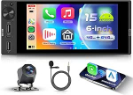 Autoradio 1 DIN 4G + 64G Android 15 A traadita Carplay Android autoga, 6-tolline HD puuteekraaniga autoraadio, mis toetab Bluetooth FM RDS raadio GPS Wi-Fi Mirror Link 2USB/Type-C kaamera