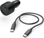 Hama autolaadijakomplekt koos laadimiskaabliga, auto kiirlaadija 32 W energiatarne /Qualcomm kiirlaadimine (2 pordi sigaretis&uuml;&uuml;taja 1x USB A, 1x USB C, mitu laadimis&uuml;hendust nutitelefoni jaoks) Mustanahaline