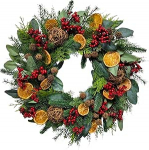 Weihnachtskranz f&uuml;r Haust&uuml;r mit k&uuml;nstlichem Laub, Orangenscheiben, Beeren, Eukalyptus-Rattan-Kugeln, Ornamente, Wandkamin, Innen- und Au&szlig;enbereich, Weihnachtsdekoration, 60 cm