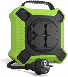 MutecPower H05RR-F 3G1.5 V&auml;litingimustes kasutatav kaablirull 15 m IP44 koos 4 kaitsva kontaktpistikupesaga Must / roheline