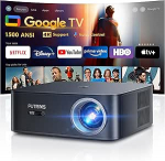 Nutikas projektor 4K 1200 ANSI/Google TV: Netflix Official, Autofookus Keystone Correction Projector, Outdoor Daylight WiFi 6 Bluetooth, h&auml;&auml;ljuhtimine, 1080P Full HD LED lae kinnitamine, 300 tolli jaoks.