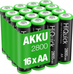 HiQuick AA aku, 2800mAh 16Pcs AA NI-MH laetavad patareid, 1.2V madala enesepuhastusega laetav aku