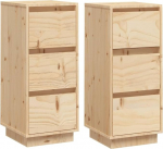vidaXL 2 x Sideboard with 3 Drawers Chest of Drawers Sideboard Side Cabinet Multi-Purpose Cabinet Drawer Cabinet 32 x 34 x 75 cm Solid Pine Wood