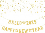 Wimpelkette "Happy New Year", Happy New Year Hello 2025, Silvester-Party-Dekorationen, Glitzer-Papier-Wimpelkette, Dekoration, Fotohintergrund f&uuml;r Silvester, Zuhause, B&uuml;ro, Party (Gold)