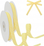 Omeblos Gingham-Band, 2 Rollen 9,1 m x 1 cm, gelbes und wei&szlig;es Gingham-Band, gelbes und wei&szlig;es Geschenkband f&uuml;r Haar-Accessoires, Geschenkverpackungen, Bastelarbeiten, Weihnachtskranz-Dekoration