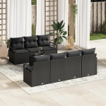Rantry 8-teiliges Garten Sofa Set mit Kissen Schwarz Poly Rattan, 2-Sitzer Garten Sofa mit Kissen Schwarz Poly Rattan Gartenlounge Model3346293
