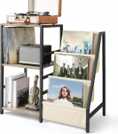 Bikoney Side Table Record Player Record Storage with 3-Stage Vinyl Records Storage up to 200 Albums, Vinyl Record Player Stand, Side Table Wood for Living Room (White)