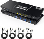 TESmart USB 3.0 HDMI KVM Switch 4 PC 1 monitor, 4 port 4K 60Hz KVM Switch, EDID emulaator Hotkey KVM Switch, USB printeri skannerile klaviatuurile hiirele, audio mikrofonile, 4 in 1 out l&uuml;liti 4 x kaabliga