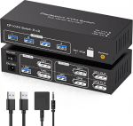 TJCXELE 8K60Hz Displayport KVM Switch 2 PC 2 monitori 4K120Hz USB 3.0 DP 1.4 KVM Switch kahele arvutile, mis jagavad kahte monitori ja 4 USB seadet Toetab laiendatud režiimi ja koopiarežiimi SW223