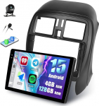 SIXWIN 4+128G Android 15 autoraadio Nissan Micra 2010-2017 koos Carplay/Android Car/Mirrorlink, 9-tolline HD puuteekraan koos GPS WiFi Bluetooth 5.0 FM/RDS EQ + tagurduskaamera