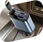 Sigaretis&uuml;&uuml;taja USB C autolaadija koos PD 30 W C-t&uuml;&uuml;pi kaabliga, kahe pordi autolaadija adapter 15 W USB-C + 12 W USB, 180&deg; Flip kompaktne autolaadija, auto lisaseadmed, telkimise vidin iPhone'ile/Samsungile.