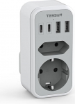 TESSAN Adapter Inglismaa Saksamaa pistik, 6 in 1 reisiadapteri pistikupesa adapter toiteadapter UK 2 USB C ja 2 USB A, reisipistik t&uuml;&uuml;p G UK London &Scaron;otimaa Malta Dubai