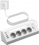 Nurgapistikupesa k&ouml;&ouml;gis koos USB C Power Strip Surge Protection USB koos l&uuml;litiga ja LED &ouml;&ouml;sel valgustusega Mitu pistikupesa K&ouml;&ouml;k ja kontor 1,8 m kaabel Valge